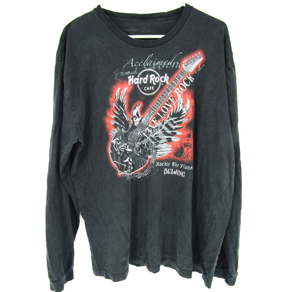 Hard Rock Cafe Long Sleeve T-Shirt Mens XL Black Beijing Guitar Graphic